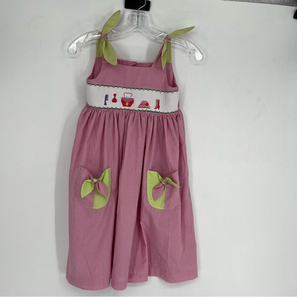 NWT Mom & me Pink White Gingham Check Smocking Sun Dress